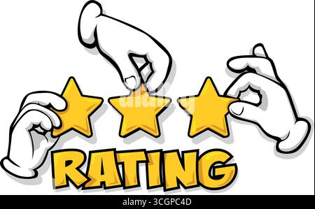 Rating stars for social media. Feedback from the client. Hands place product rating stars. Vector on transparent background Stock Vector