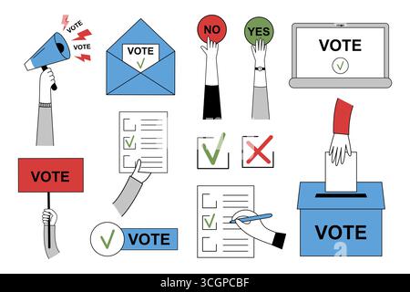 Collection of voting and election icons in flat style. Stock Vector