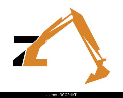 Creative letter Z excavator icon logo design in vector style, perfect for construction, heavy equipment, building, contractor branding, industrial bus Stock Vector