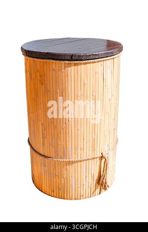 bamboo-trimmed round table in cafe, isolated on white background with clipping path Stock Photo
