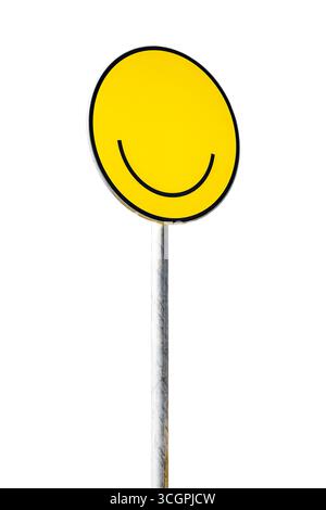 smiley face road sign, isolated on white background with clipping path Stock Photo