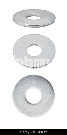 set of metal round washers, isolated on white background Stock Photo
