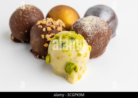 different chocolates on a white background Stock Photo