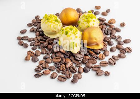 different chocolates on a white background Stock Photo