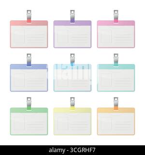 Vector Colorful ID Badge Set. Horizontal Office Name Tag Templates in Red, Blue, Green, Yellow, Orange, Turquoise. Corporate Employee Identity Card Stock Vector