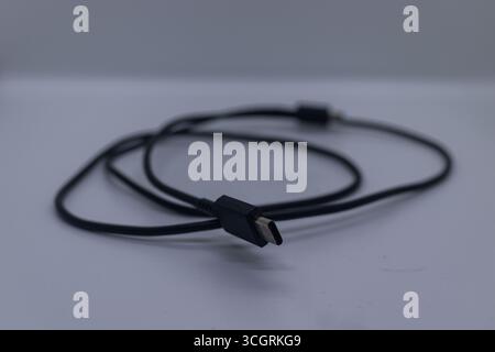 High-quality black USB-C charging cable for fast data transfer and charging Stock Photo