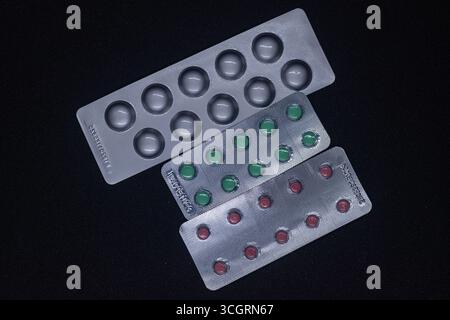 Round tablets in blister pack pharmaceutical image Stock Photo
