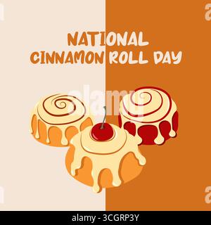 Seasonal banner for National cinnamon roll day in flat style. Hand drawn cinnamon buns for autumn banners and social media posts Stock Vector