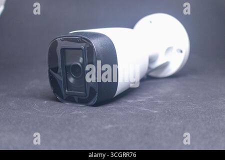 Wireless security camera with antenna on white background Stock Photo