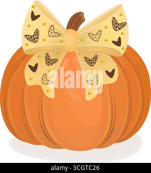 Festive pumpkin with a yellow bow, color fall vector clipart Stock Vector
