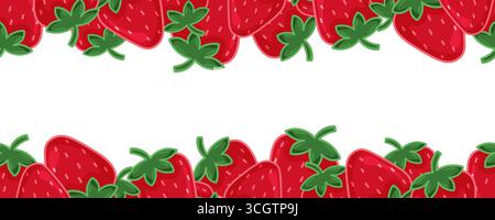 Seamless strawberry border on white background Stock Vector