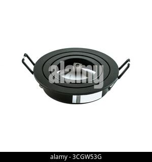 Black recessed ceiling light fixture on a white background Stock Photo