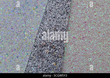 Full frame macro abstract texture background of sparkling layered glitter card stock in colors of white and blue Stock Photo