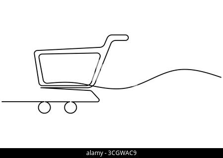 Shopping cart continuous one line drawing minimalist style isolated outline on white background Stock Vector