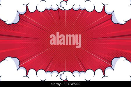 Comic red background comic with white cloud Stock Vector