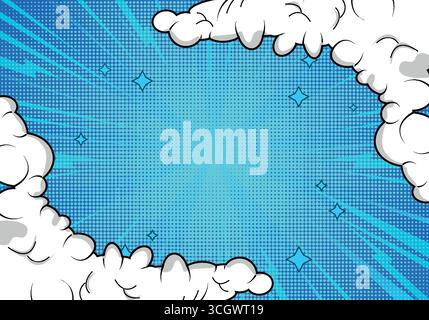 Comic background with blue color and cloud Stock Vector