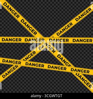 caution tape warning on black background Stock Vector