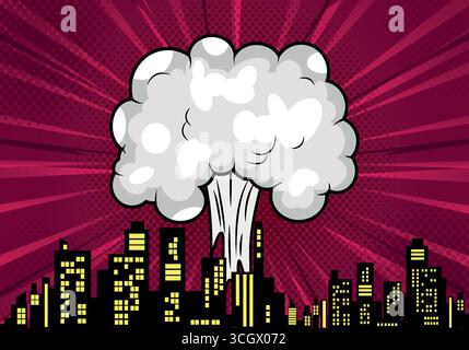 comic background with nuclear and city Stock Vector