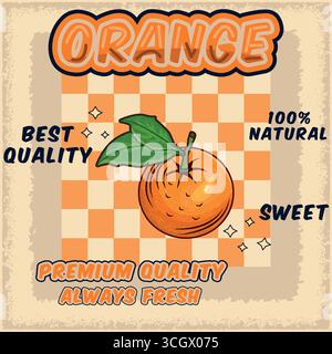 Orange Fruits Vintage style and comic cartoon with colorful color Stock Vector