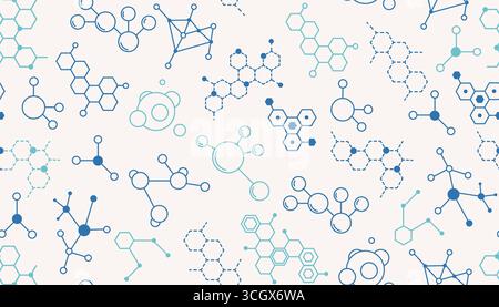 Seamless pattern with thin line molecular structures on light background. Modern abstract design for technology and chemistry, medicine and science, r Stock Vector