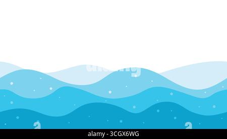Seamless sea border with water waves and bubbles in flat cartoon style. Perfect for marine themes and kids design, summer projects and digital backgro Stock Vector