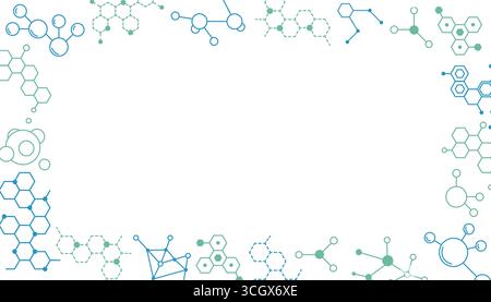 Scientific frame with molecules and connections forming elegant border on white. Ideal for laboratory, biotech, medical, chemistry or technology desig Stock Vector