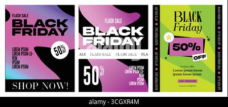 Trendy Black Friday Poster Bundle – Minimal & Bold Graphics Stock Vector