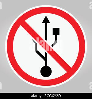 This image displays a no USB connection sign featuring a red circle with a diagonal line and USB symbol. Ideal for technology-related content and safe Stock Vector