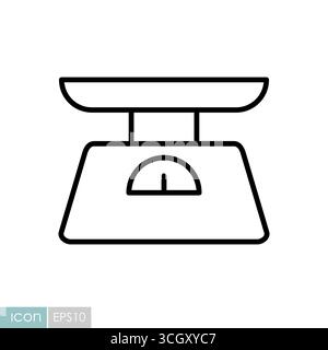 A classic line vector icon of kitchen scales, an essential tool for measuring ingredients. Perfect for recipes, cooking blogs, and kitchen-related des Stock Vector