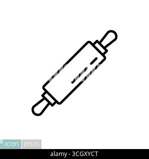 A classic line vector icon of a rolling pin, an essential tool for rolling dough for baking. Perfect for recipe websites, kitchen apps, or cooking blo Stock Vector