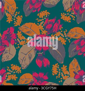 botanical floral, vector, seamless pattern , herbs and leaves ,big set, background with flowers Stock Vector