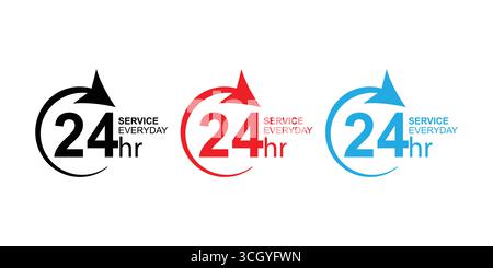 24 Hour Service Icons for Business and Customer Support Stock Vector