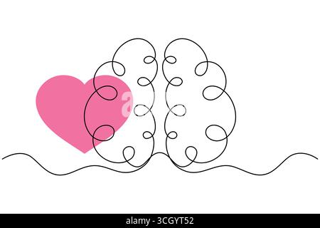 Abstract Human Brain One Line Art Vector Creative Minimalist Continuous Drawing Design. illustration Stock Vector