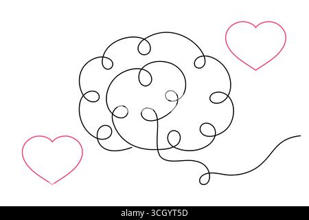Abstract Human Brain One Line Art Vector Creative Minimalist Continuous Drawing Design. illustration Stock Vector