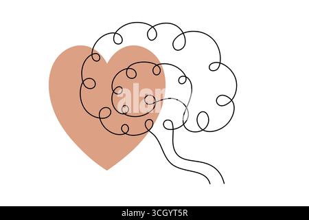 Abstract Human Brain One Line Art Vector Creative Minimalist Continuous Drawing Design. illustration Stock Vector