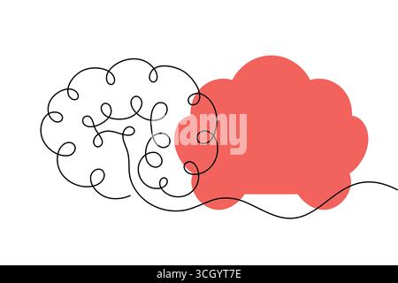 Abstract Human Brain One Line Art Vector Creative Minimalist Continuous Drawing Design. illustration Stock Vector