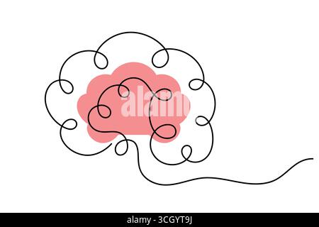 Abstract Human Brain One Line Art Vector Creative Minimalist Continuous Drawing Design. illustration Stock Vector