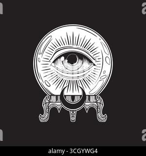 Crystal ball of predictions with eye. Beautiful vintage vector illustration Stock Vector
