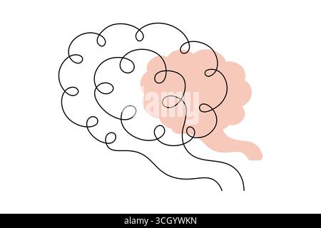 Abstract Human Brain One Line Art Vector Creative Minimalist Continuous Drawing Design. illustration Stock Vector