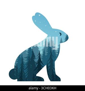 The hare symbol with night forest. Stock Vector