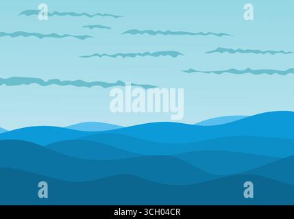 The seascape with big blue waves. Stock Vector