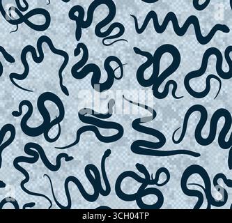 The seamless pixel blue background with snakes. Stock Vector
