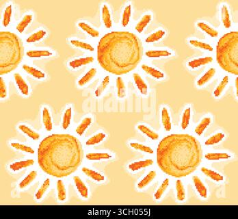 The seamless background with bright pixel sun. Stock Vector