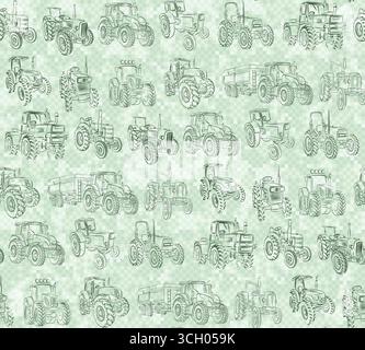 The seamless pixel background with tractors. Stock Vector