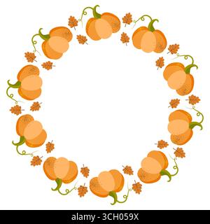 Pumpkin circle frame. The round border is made of autumn pumpkins. Autumn, fall. Flat vector clipart Stock Vector
