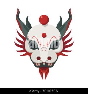 Traditional japanese oni mask with fierce expression and red accents vector Stock Vector