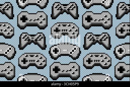 The seamless pixel background with joysticks. Stock Vector