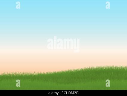 Grass Field Landscape in Sunrise. Vector Illustration. Stock Vector