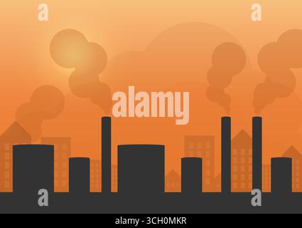 Industrial Factory or Industrial Power Plants with Smoke. Air Pollution from Industrial Factory. Vector Illustration. Stock Vector