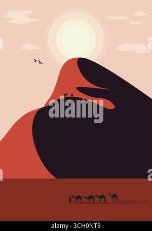 Desert Mountain Digital Art – Minimalist Nature Scene Stock Vector